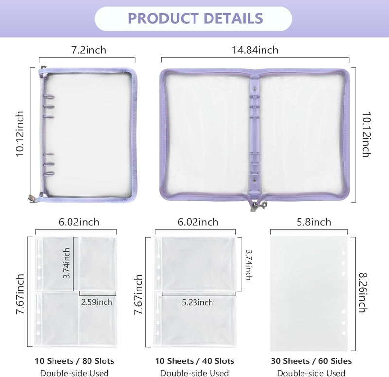 NOCAFI Sticker Storage Organizer Binder A5 Sticker Collecting Book Zipper Album for Adult with Blank Reusable Release Paper and Pocket Pages (Purple) - Image 4